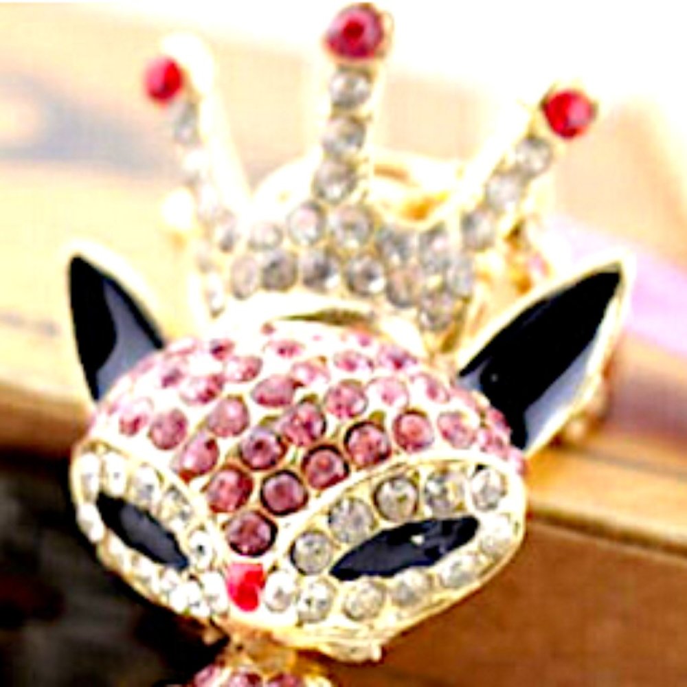 FOXY Princess Pink White Rhinestone Enamel Pendant Necklace by BETSEY JOHNSON - Picture 5 of 5